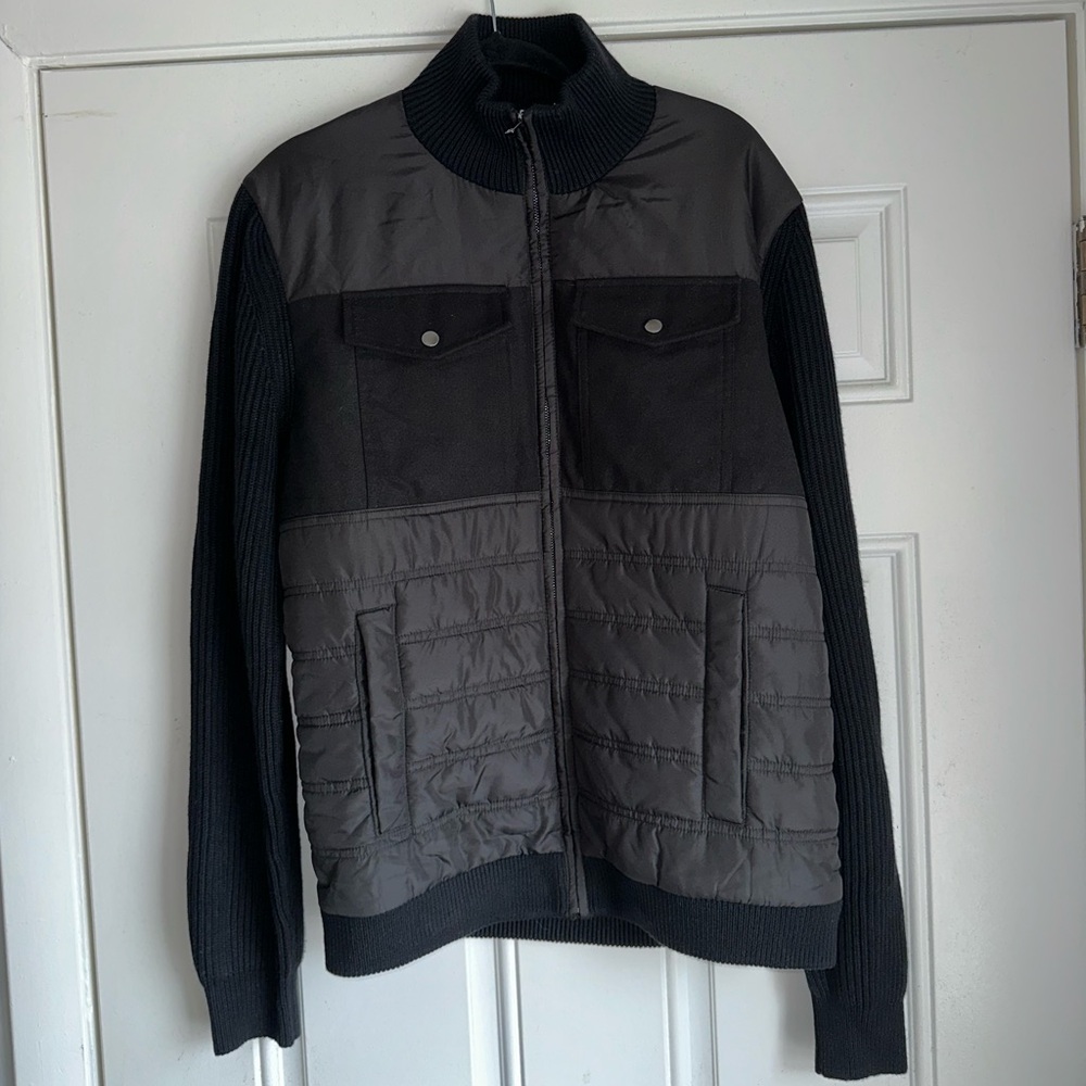 NWT MAGASCHONI SIZE M Jacket Mens Full ZIp Fleece Jacket Quilted Black Casual